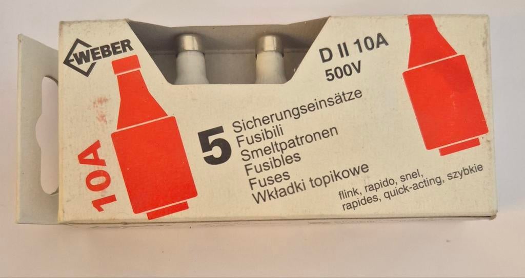 Weber zekeringen DII 10A 500V,, Ophalen of Verzenden, Nieuw