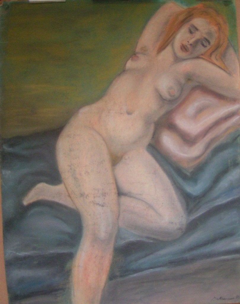Hubert Bekman "Liggend naakt" prachtige pose (sepiakrijt), Ophalen of Verzenden, Tekening, Krijttekening, Met kunstenaarsmerk