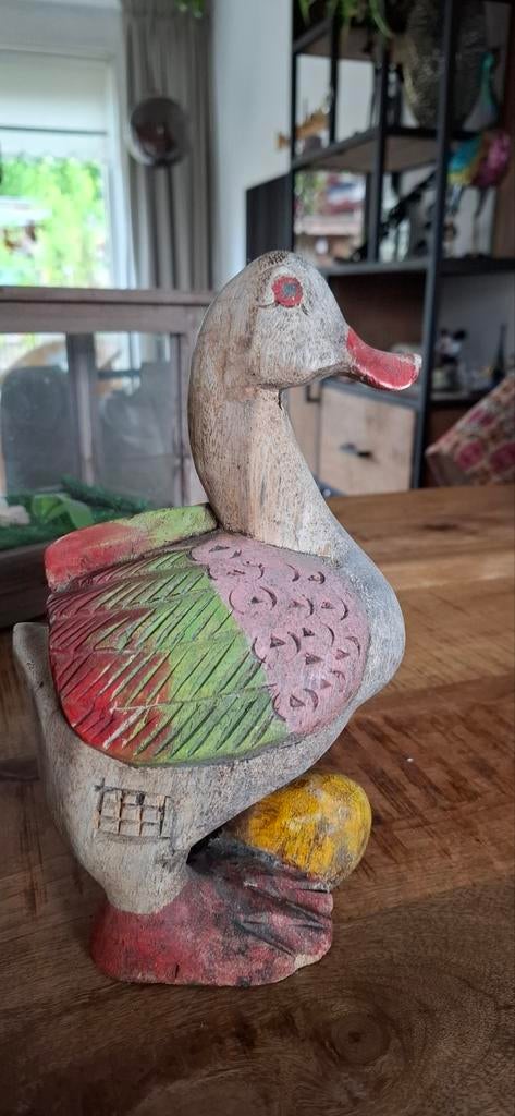 Vintage houten eend handsnijwerk, Ophalen of Verzenden, Zo goed als nieuw, Dier