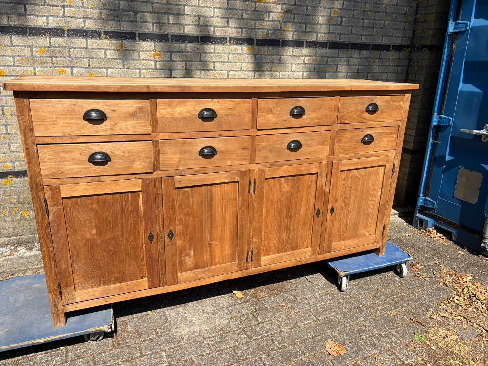 Dressoir teak met 8 lades erg zware kast komt uit Edinburgh, Gebruikt, Teakhout, Met lade(s), Ophalen of Verzenden