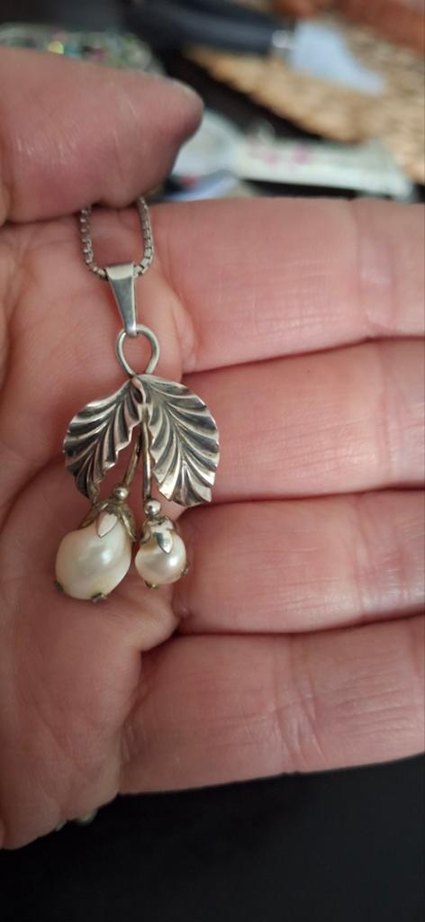 Theodor Klotz (Teka) Zilveren Ketting met Parel Hanger, Ophalen, Met hanger, Gebruikt, Zilver