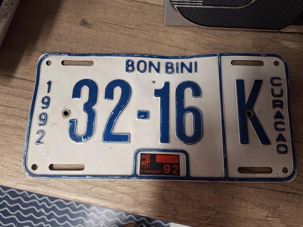 Oude originele metalen auto kentekenplaat Curacao uit 1992, Ophalen of Verzenden, Gebruikt, Auto's