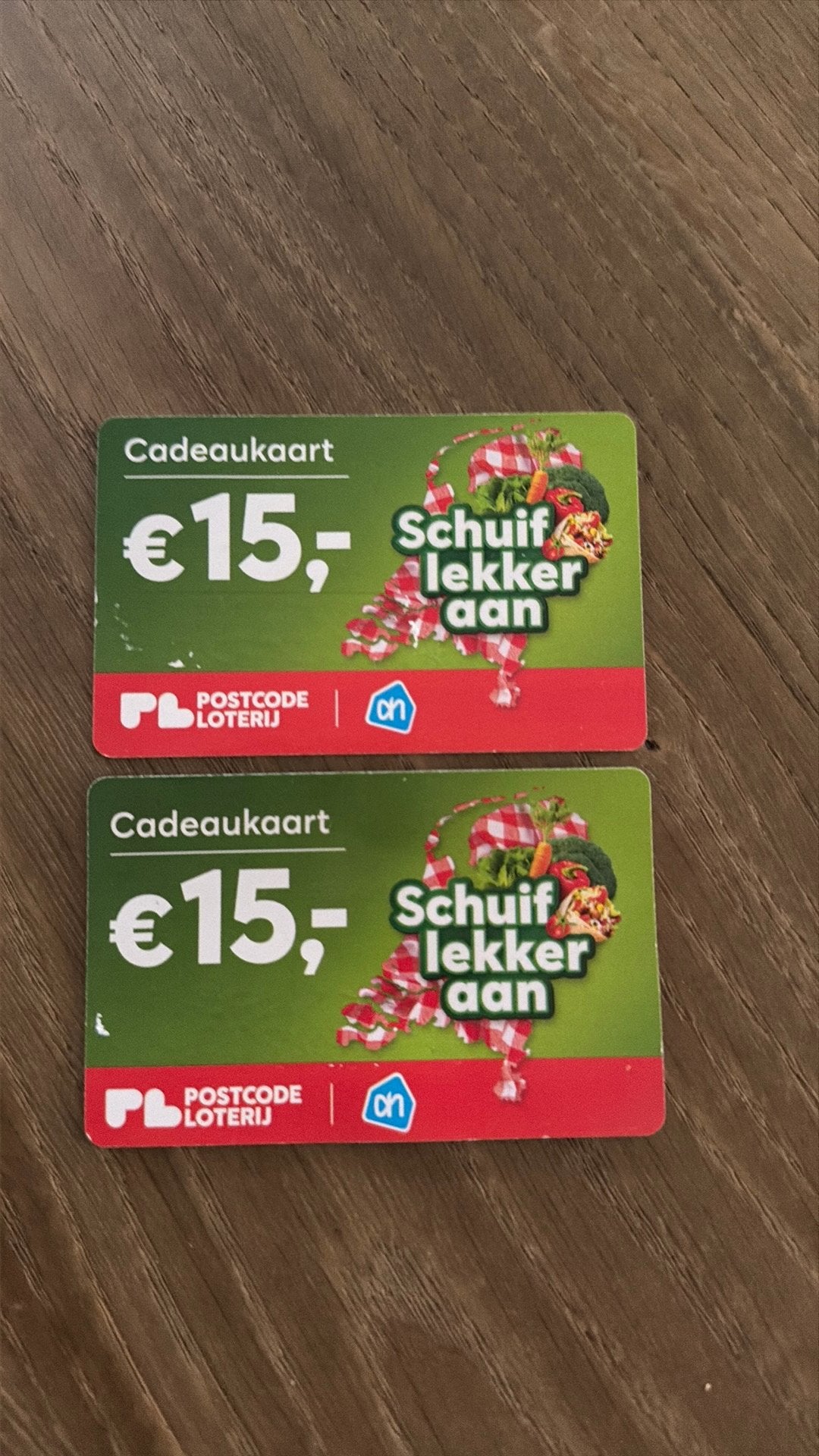 2 stuks schuif lekker aan cadeau kaart albert heijn, Verzamelen, Albert Heijn, Ophalen of Verzenden