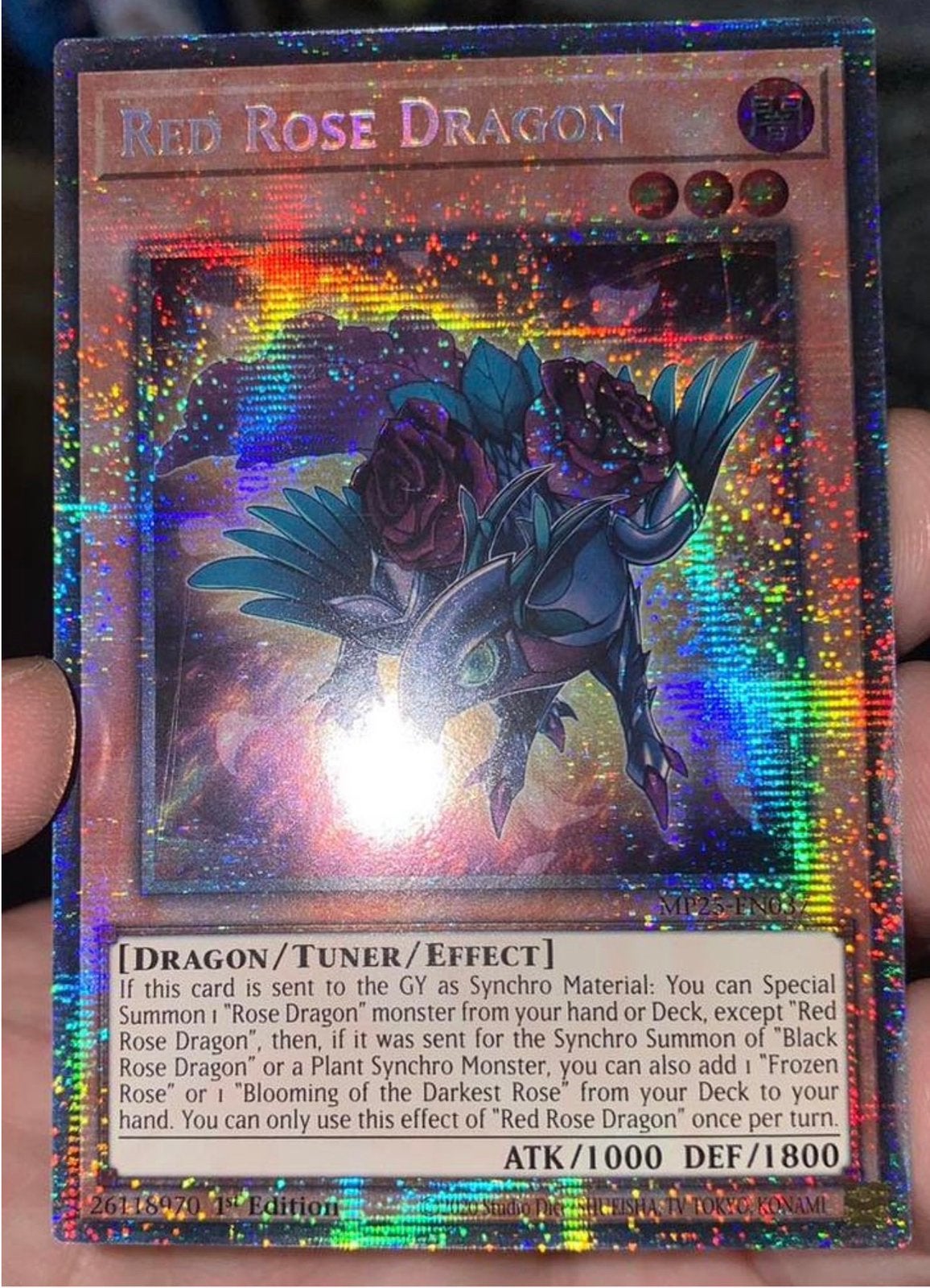 Yu-Gi-Oh! Red Rose Dragon MP25 1st Starlight Rare !, Ophalen of Verzenden, Zo goed als nieuw, Losse kaart, Foil