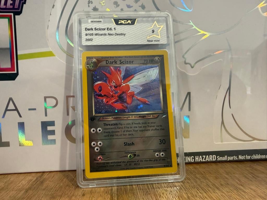 Pokemon Scizor 1st Edition 9/105 NEO DESTINY GRADED 9 NM!, Ophalen of Verzenden, Nieuw, Losse kaart, Foil