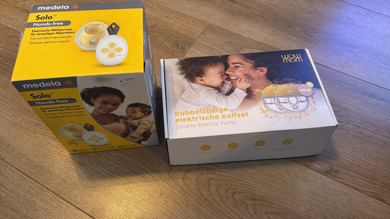 2 kolfapparaten: Medela Solo Hands-free & Wowmom Dubbelzijdi, Ophalen of Verzenden, Zo goed als nieuw
