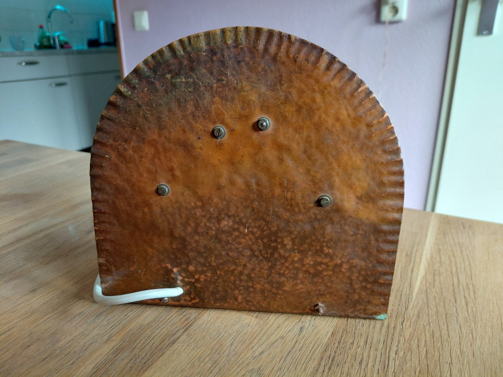 Vintage Art-deco  koperen tafellamp - Handgemaakt, Ophalen of Verzenden, Glas, Handgemaakt, Vintage