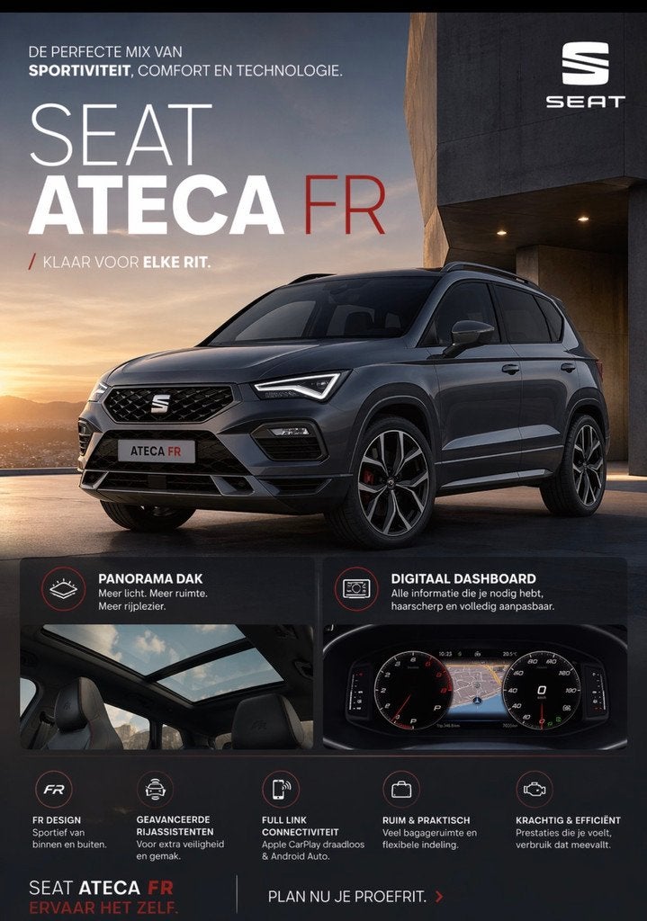 Seat Ateca 1.5 TSI FR Business Intense AUTOMAAT, ZEER NETJES, Auto's, Seat, 4 cilinders, 150 pk, Ateca, Wit