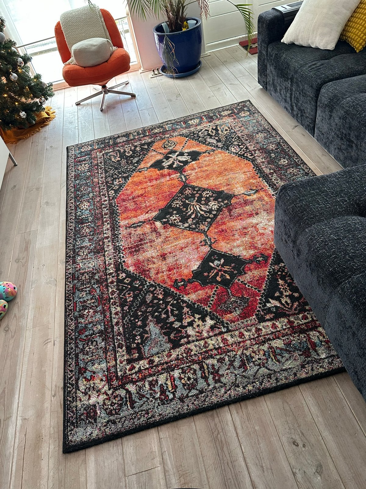 Oosters Tapijt - Zwart, Oranje, Rood Kwantum, Ophalen, Zwart, 150 tot 200 cm, 200 cm of meer