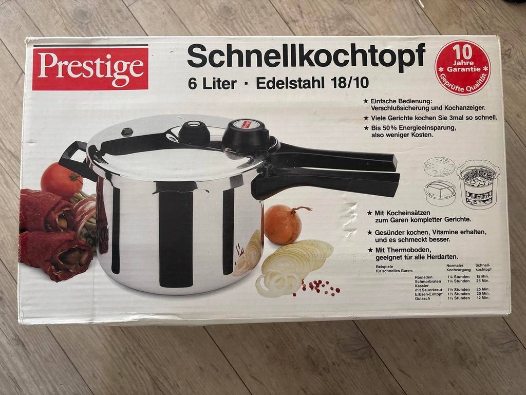 Prestige Snelkookpan 6 Liter Edelstaal 18/10, Kookpan of Snelkookpan, Inductieplaat, Ophalen of Verzenden, Zo goed als nieuw