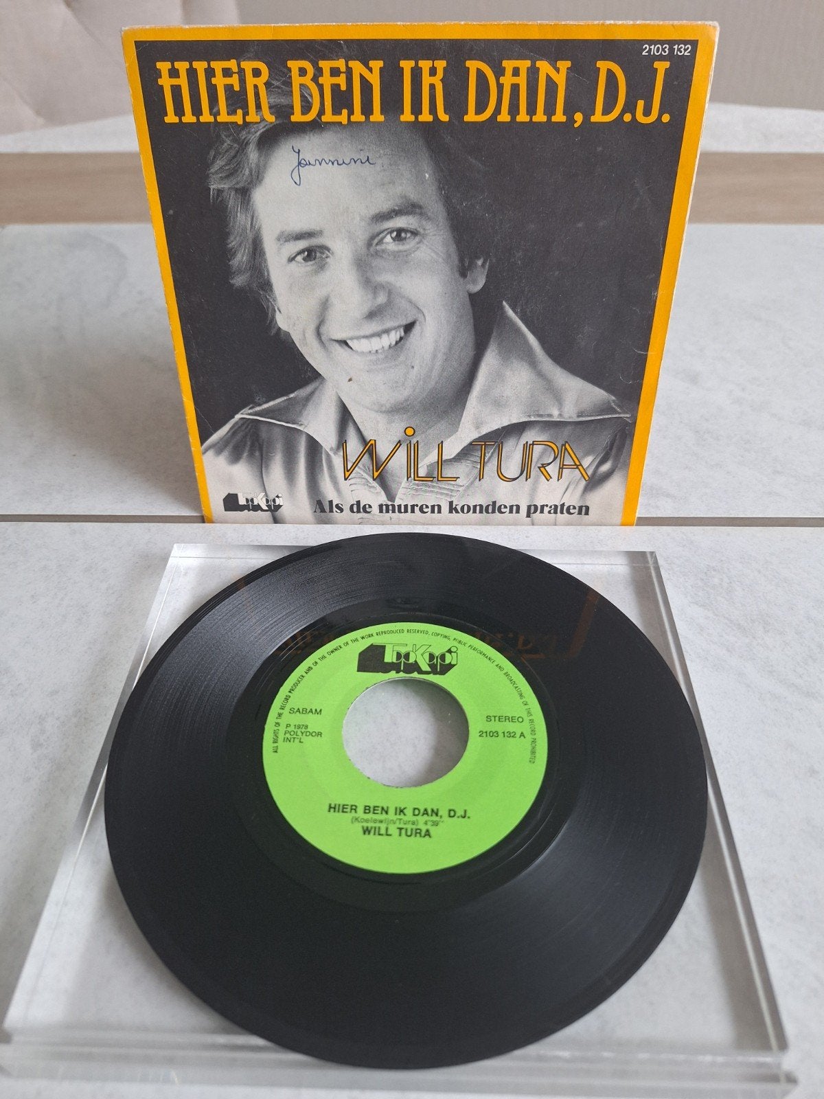 Single van  Will TURA  //  HIER  BEN IK DAN, D.J. ..uit 1978, Cd's en Dvd's, Vinyl | Nederlandstalig, Ophalen of Verzenden, Zo goed als nieuw