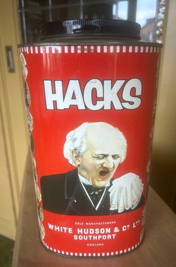 Vintage Hacks blik - Snoepblik - Reclame blik, Ophalen of Verzenden, Gebruikt, Verpakking