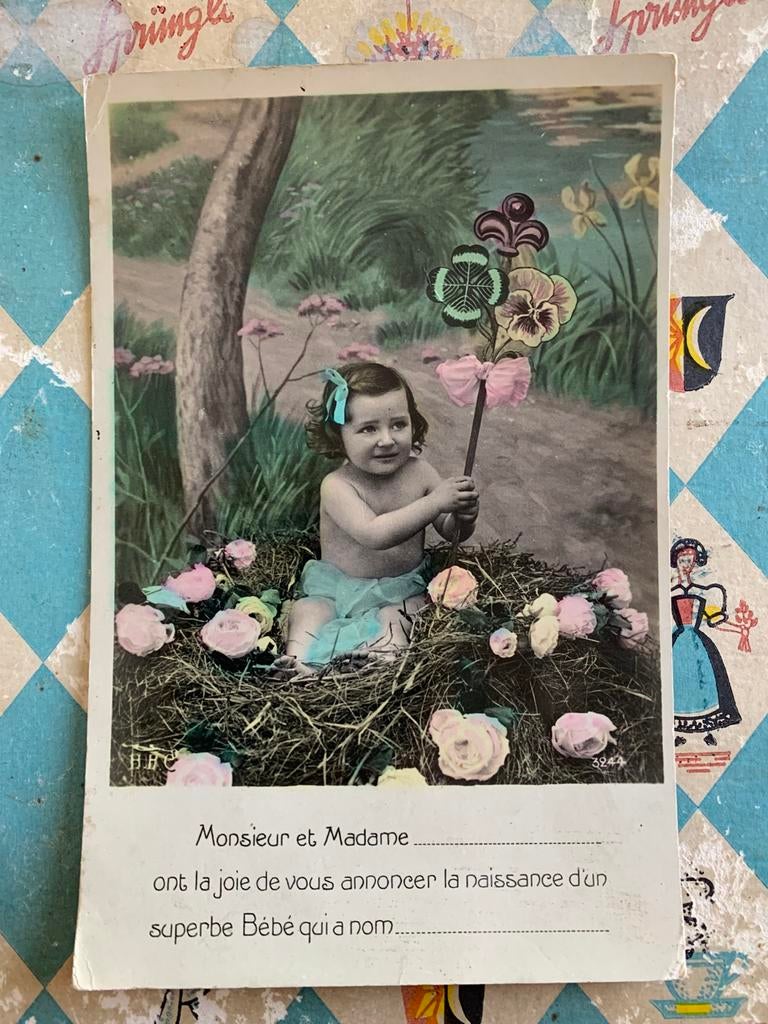 Geboortekaartje - Baby - klaver 4 (AA), Ophalen of Verzenden, Voor 1920, Ongelopen, Kinderen