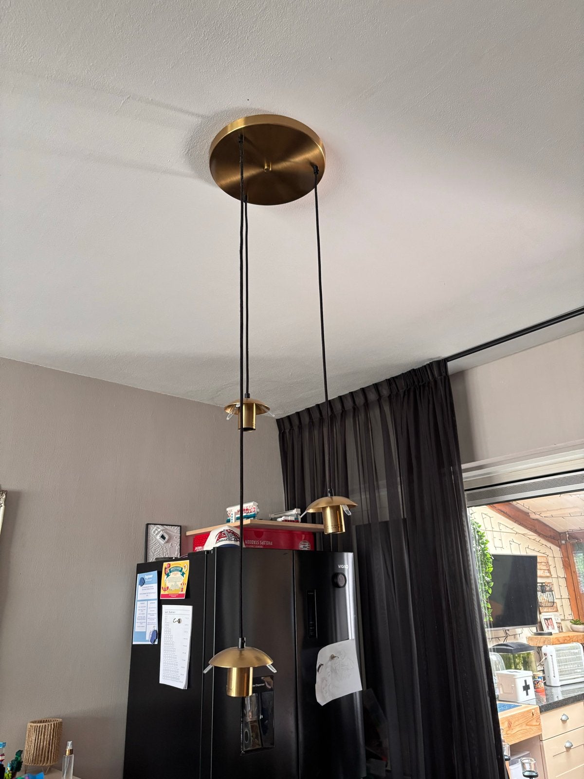 Moderne hanglamp met glazen bollen - Goud/Zwart, Ophalen, Zo goed als nieuw, Glas, 75 cm of meer