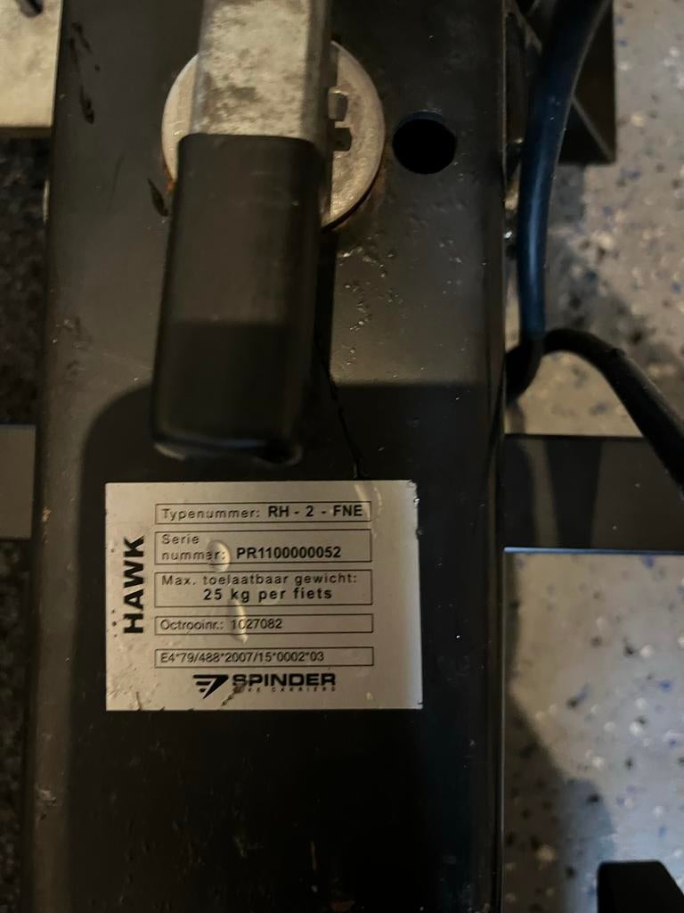Spinder Hawk RH-2-FNE Trekhaak Fietsendrager, Ophalen, 1 fiets, Gebruikt, Trekhaakdrager