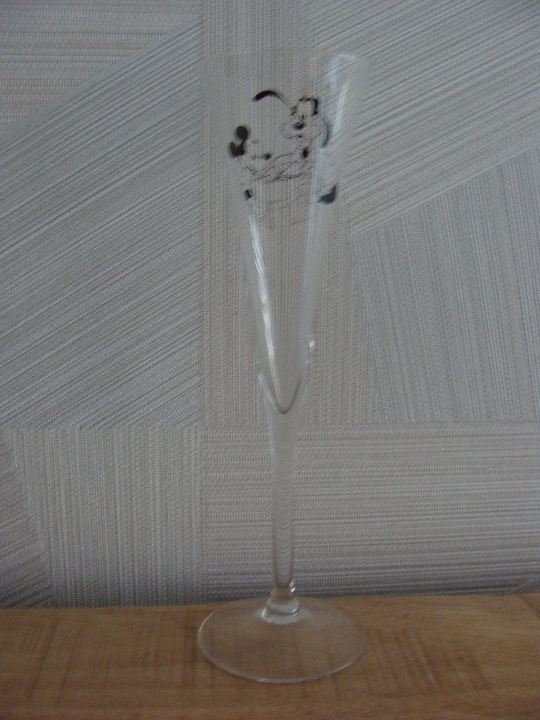 Slank glas met afbeelding van Mickey Mouse en Goofy, Ophalen of Verzenden, Zo goed als nieuw, Bierglas