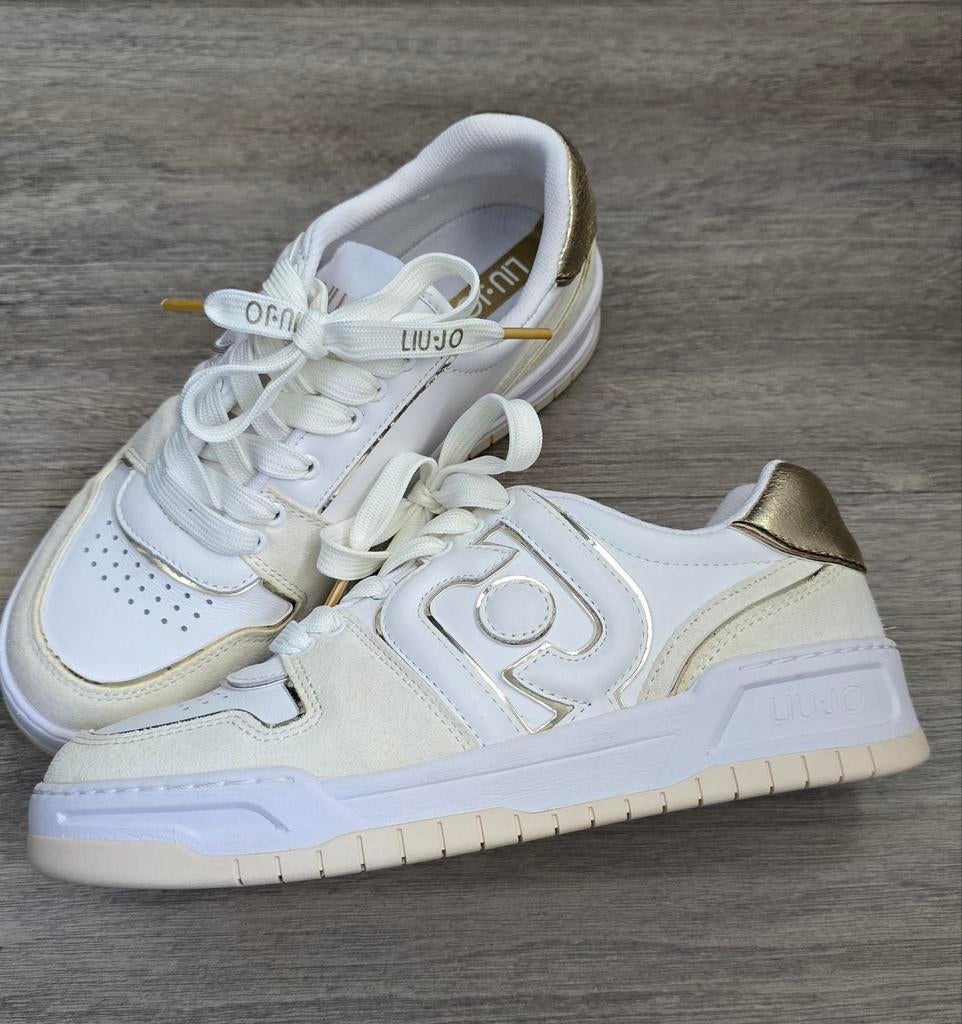 Liu Jo Dames Leren Baseball Sneakers - White Light Gold - 37, Liu Jo, Wit, Nieuw, Ophalen of Verzenden