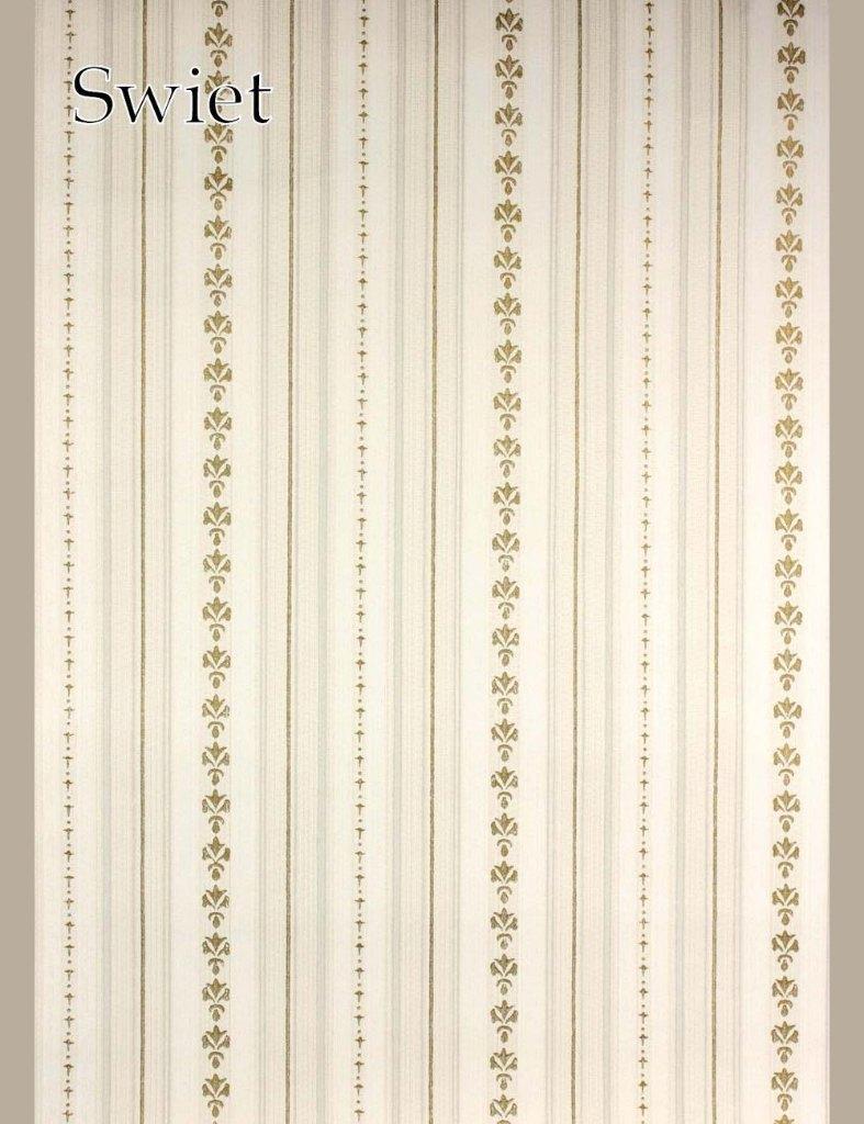 3613 Klassiek streepbehang beige olijfgroen tinten swiet, Ophalen of Verzenden, 50 tot 75 m², Beige
