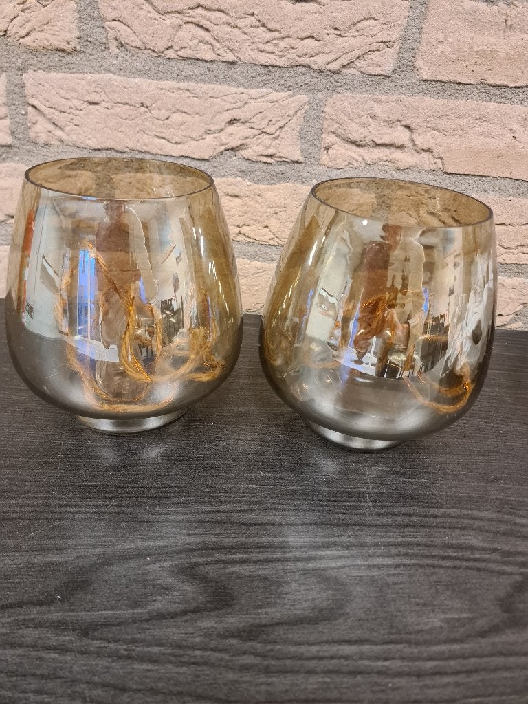 Windlichten 2 stuks rookglas, Bruin, Overige merken, Waxinelichthouder, Nieuw