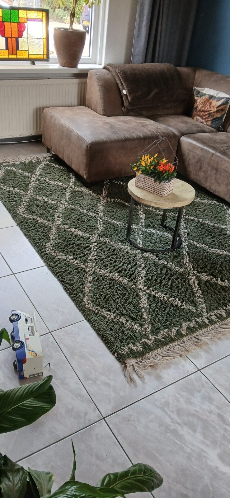 Groen vloerkleed met ruitpatroon, Huis en Inrichting, Stoffering | Tapijten en Kleden, Ophalen, Gebruikt, 150 tot 200 cm, 200 cm of meer