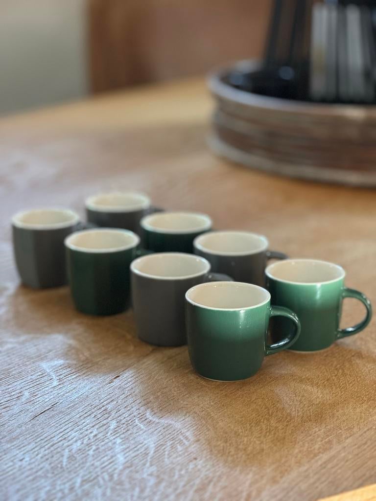 Xenos Espresso Kopjes Set - Groen & Grijs (HK Living Stijl), Huis en Inrichting, Keuken | Servies, Keramiek, Ophalen of Verzenden