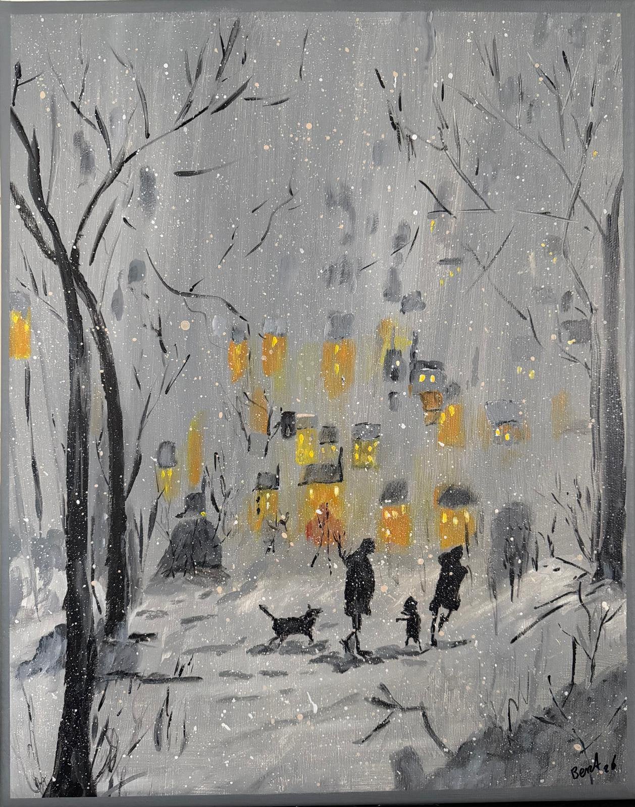 Winter, Ophalen of Verzenden, Gesigneerd, Acrylverf, Overig onderwerp