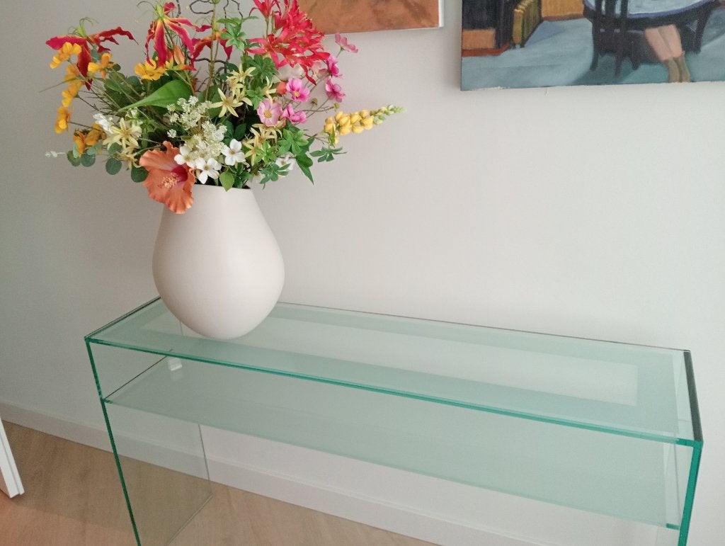 side table van glas, Huis en Inrichting, Ophalen, 100 tot 150 cm, Glas, Zo goed als nieuw