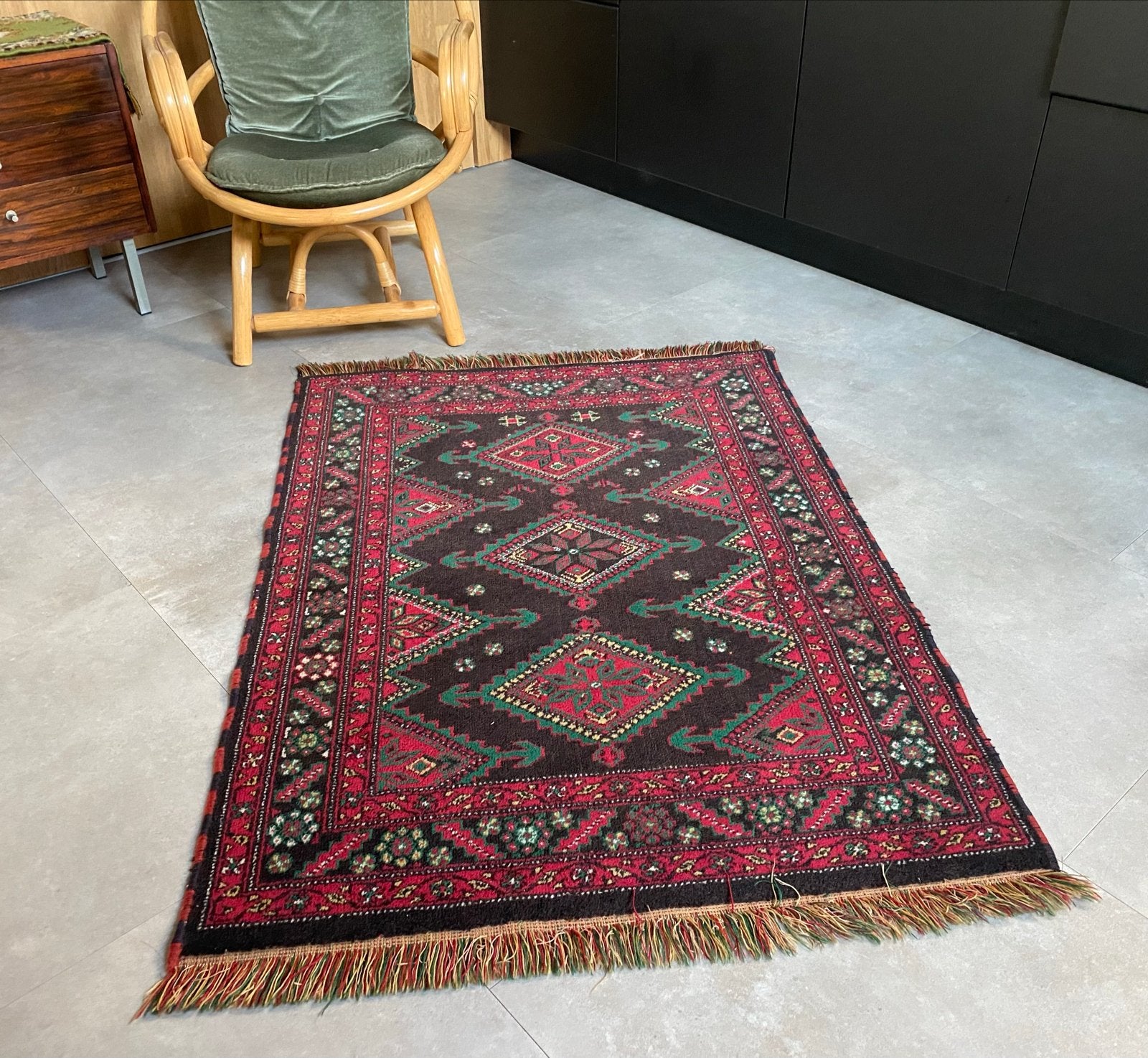 Handgeknoopt Afghaans Baluch vloerkleed - Wol, Ophalen, Gebruikt, 100 tot 150 cm, Bruin