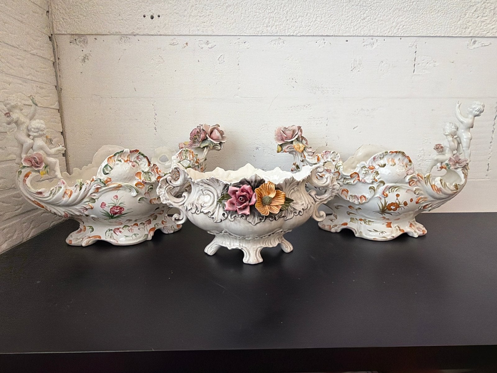 Set van 3 antieke porseleinen Bassano bloembakken, Ophalen