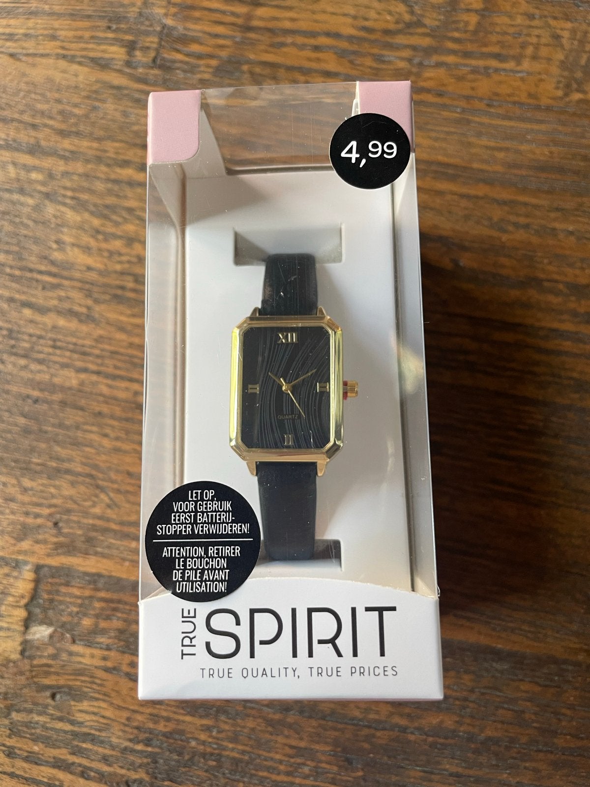 True Spirit Dames Polshorloge - Zwart met Goudkleurige Kast, Overige merken, Overige materialen, Leer, Polshorloge