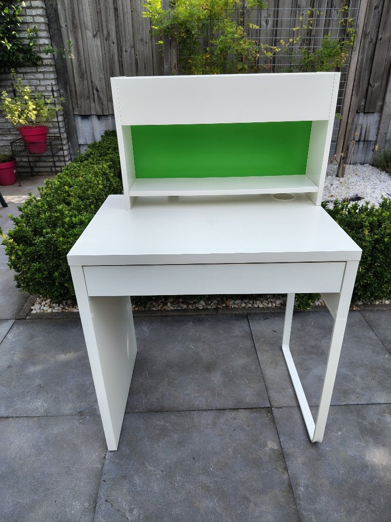 IKEA Bureau met opzetstuk en lade - Wit/Groen, Ophalen, Gebruikt, 72 cm, Demontabel