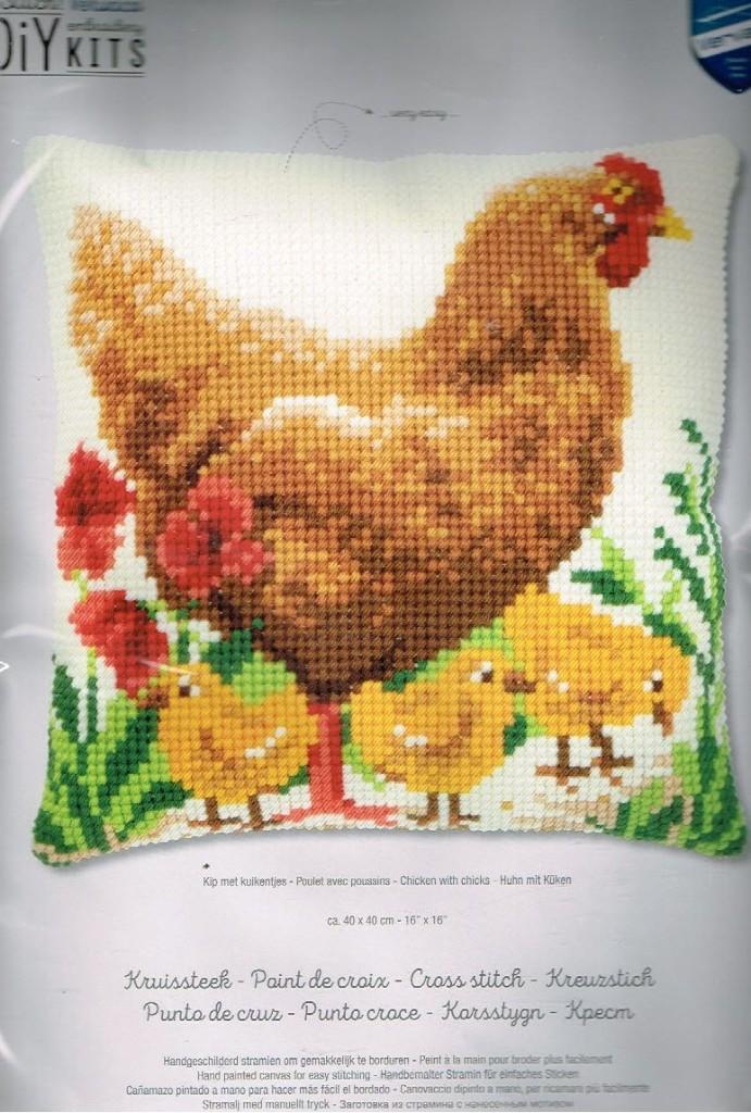 Cado vervaco borduurpakket kussen KIP met KUIKENS  782, Ophalen of Verzenden, Nieuw, Handborduren, Borduurpakket