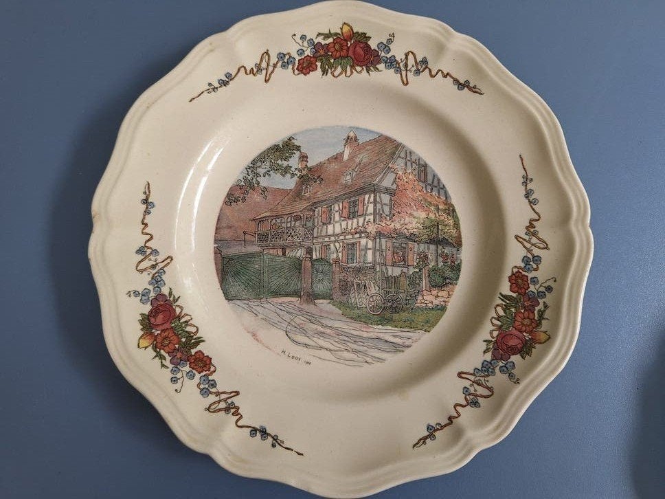Twee Franse vintage Obernai Sarreguemines borden, Antiek en Kunst, Ophalen of Verzenden