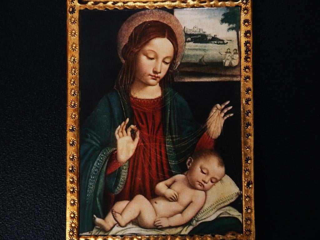 Icoon Madonna sleeping child Madonna met sluier Bergognone, Antiek en Kunst, Antiek | Religie, Ophalen of Verzenden