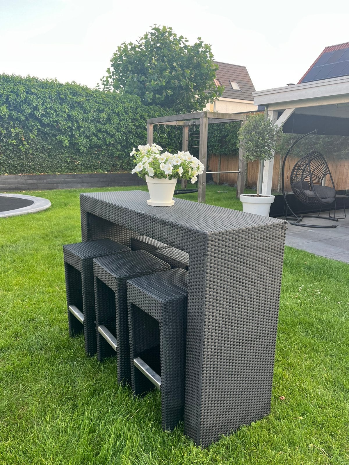 Barset Wicker met 6 barkrukken zwart, Tuin en Terras, Ophalen, Gebruikt, Eettafel, 6 zitplaatsen
