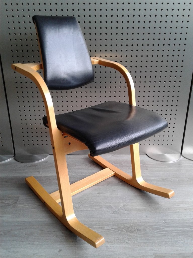 1x Stokke (Variér) Actulum (Zwart Leder), Zeer Mooi!, Huis en Inrichting, Stoelen, Zwart, Ophalen of Verzenden, Zo goed als nieuw