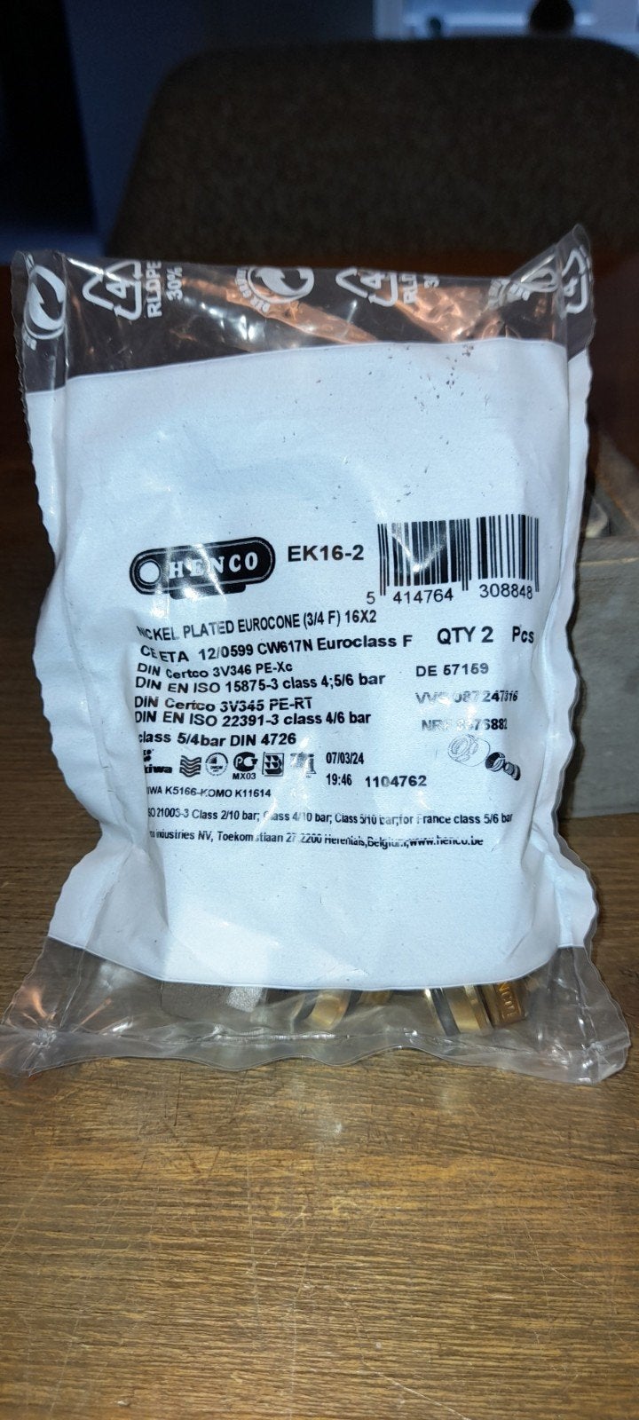 Henco adapter Ø16mm x 3/4 euroconus - EK16-2, Overige materialen, Overige typen, Nieuw, Minder dan 2 meter