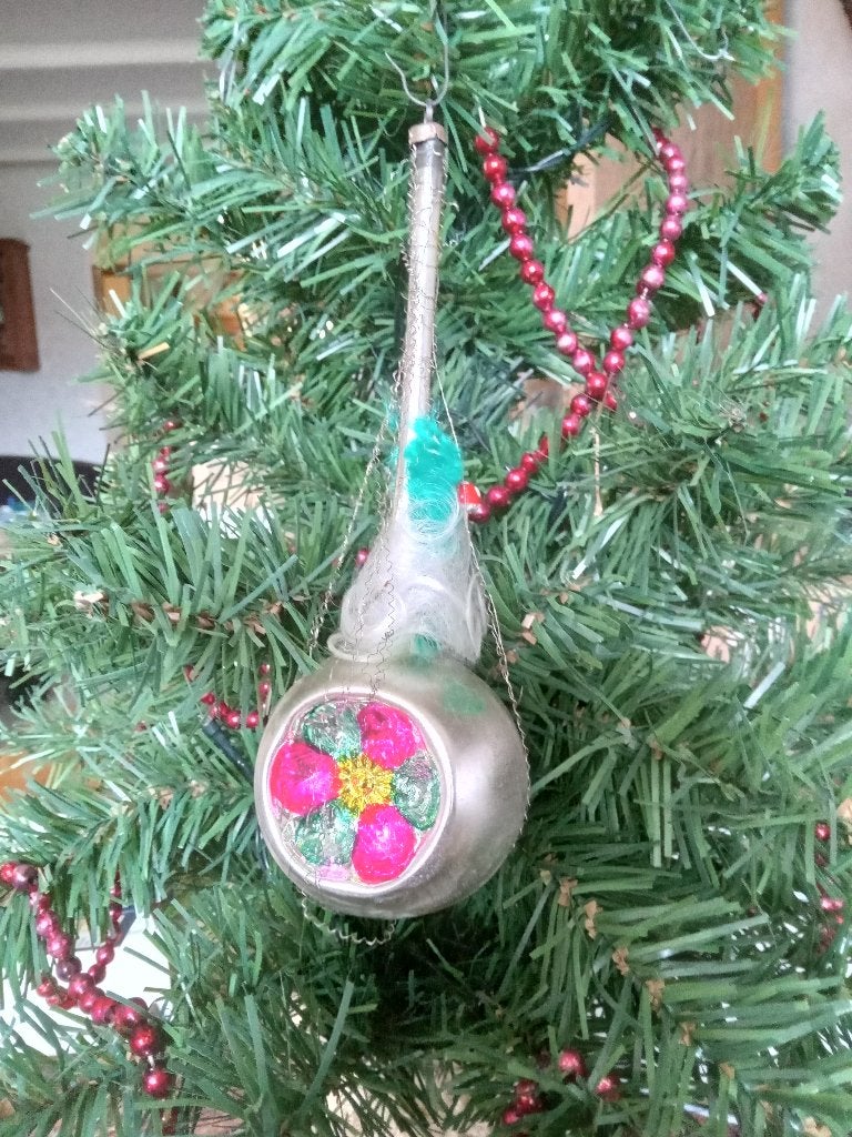 antieke kerstbal 1 deukbal paddestoeltjes, Ophalen of Verzenden