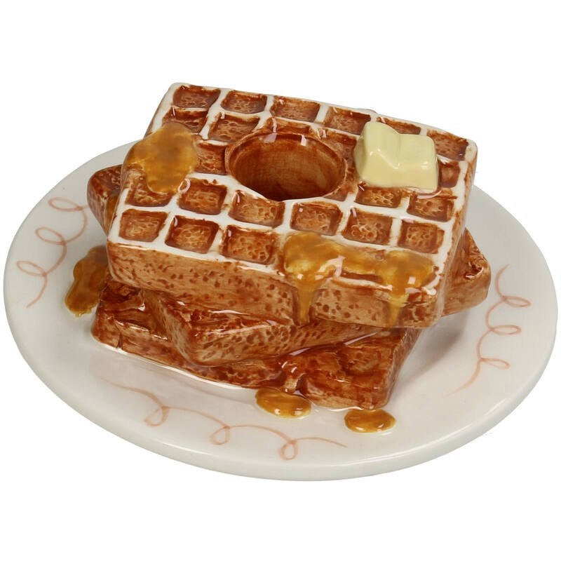 Kandelaar Waffle Dolomiet Bruin 12.9x12.9x5.5cm, Meerkleurig, Nieuw, Ophalen of Verzenden, Steen/keramiek