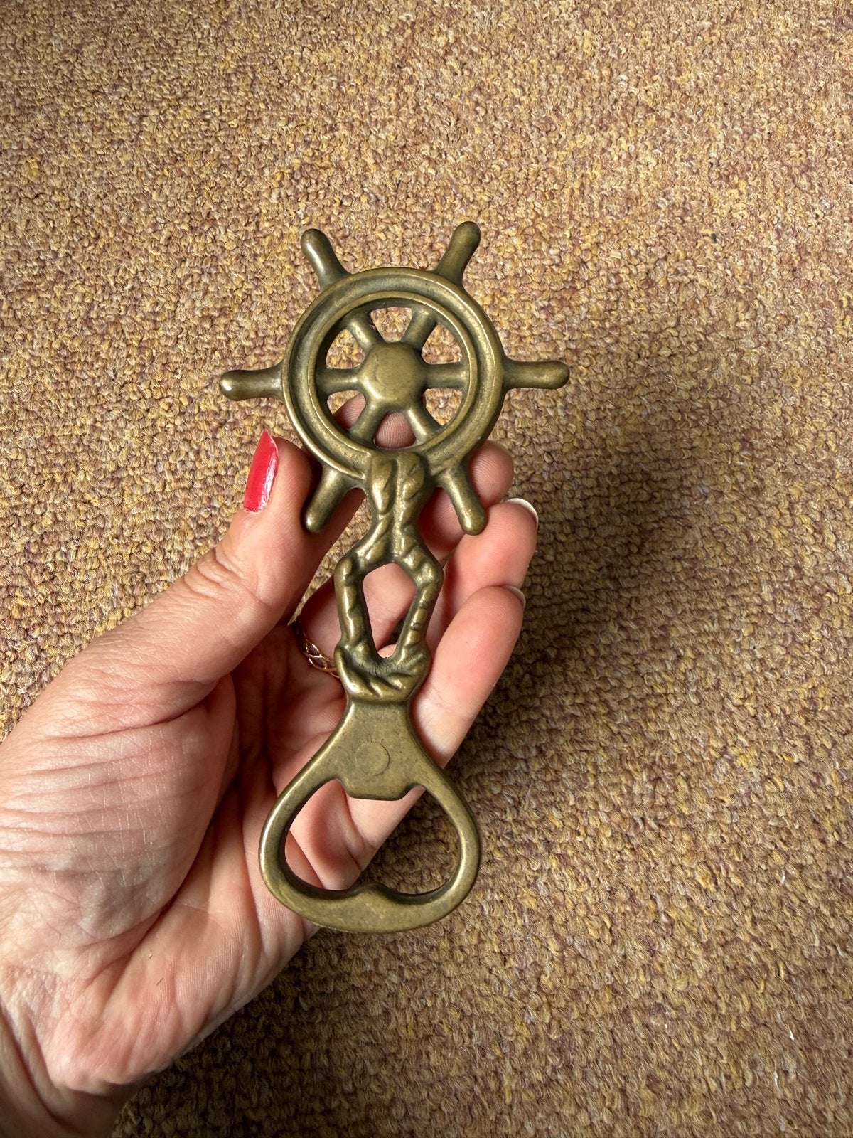 Vintage messing flesopener stuurwiel en zeeman, Ophalen of Verzenden