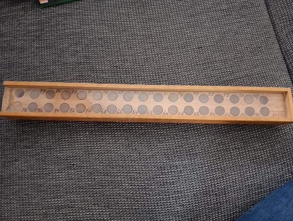 Vintage houten muntenkas inclusief gulden centen., Antiek en Kunst, Ophalen