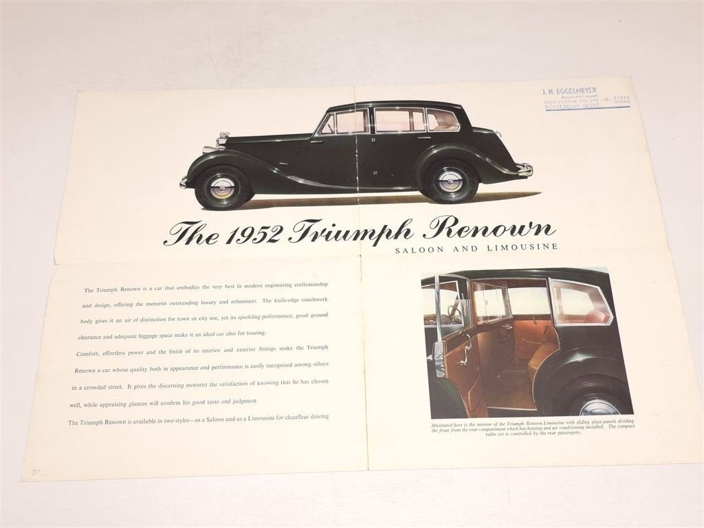 Triumph Renown 1952 — Originele Autofolder, Ophalen of Verzenden, Gelezen, Overige merken