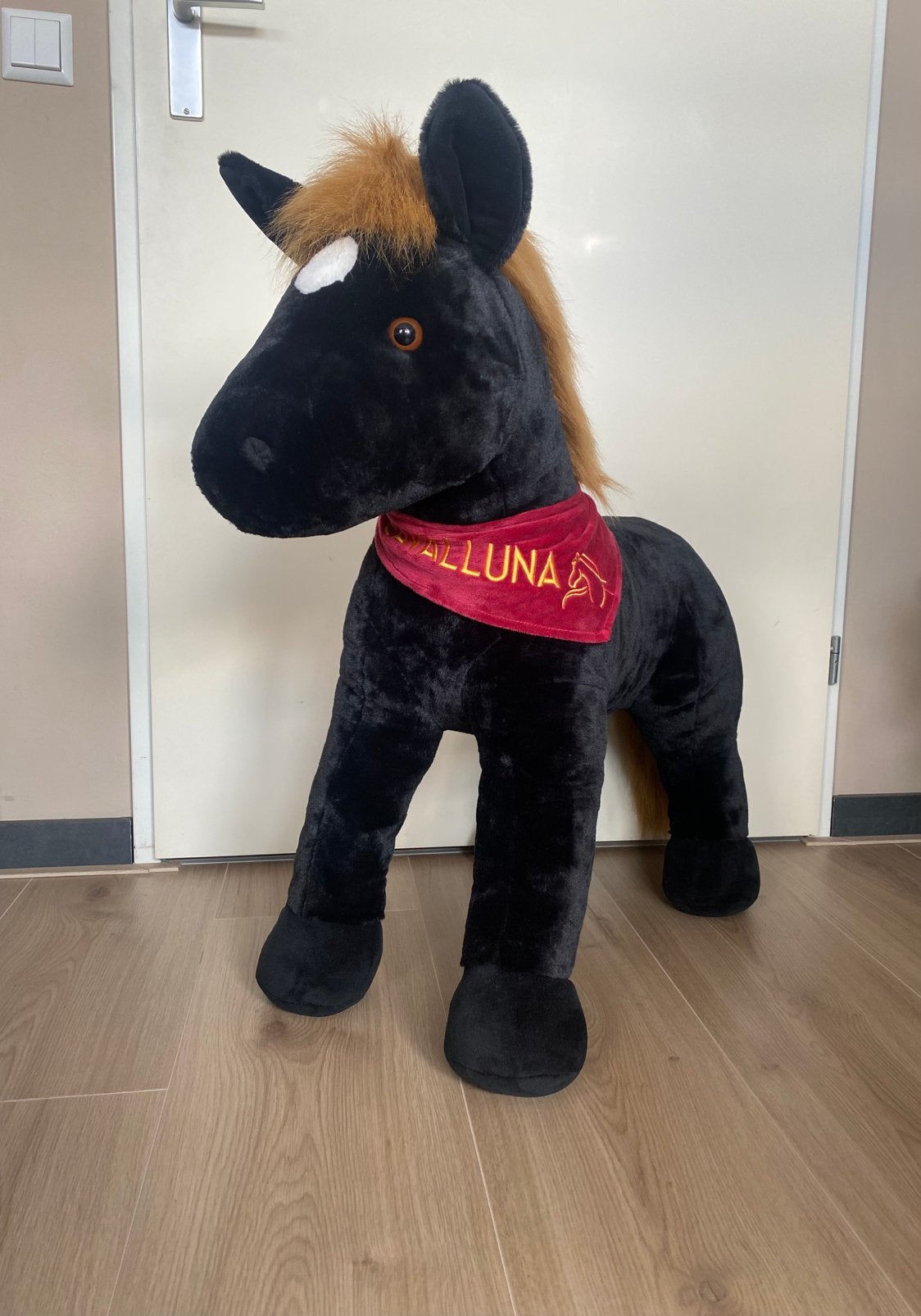 Paarden knuffel Cavalluna 80 cm, Paard, Overige merken, Nieuw, Zwart