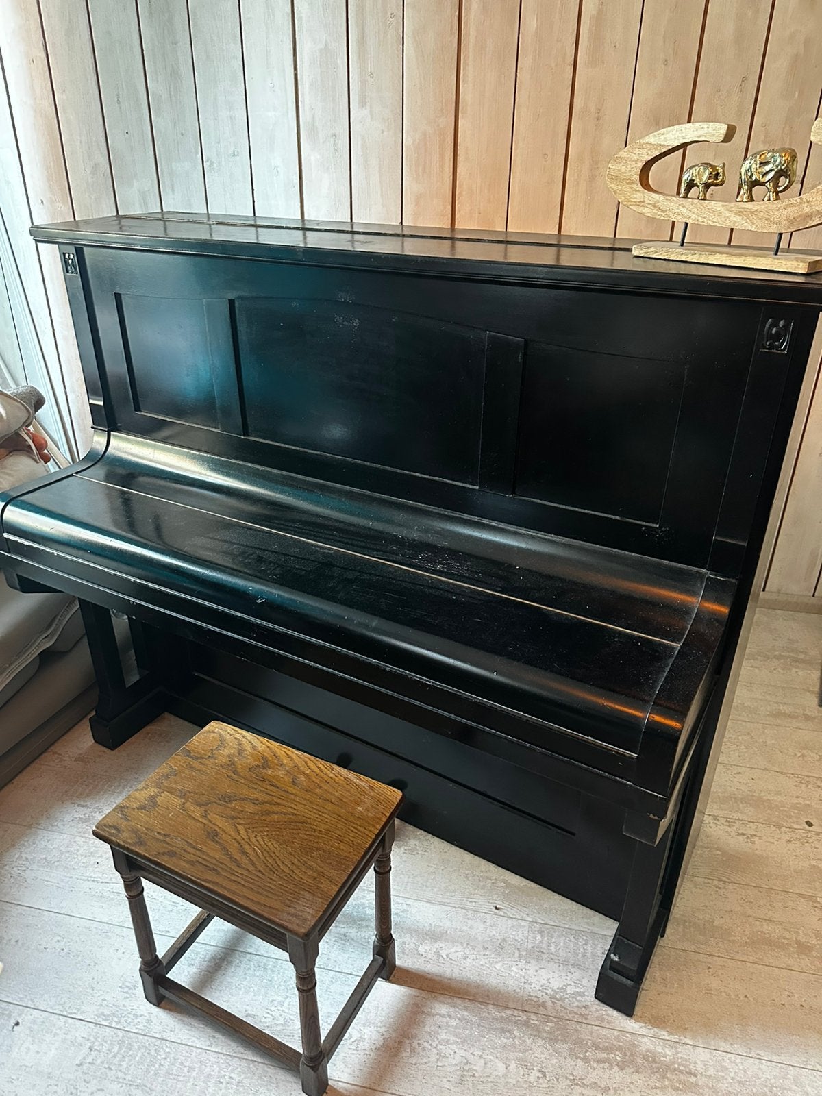 Zwarte piano met krukje, Muziek en Instrumenten, Piano's, Ophalen, Gebruikt, Zwart, Piano