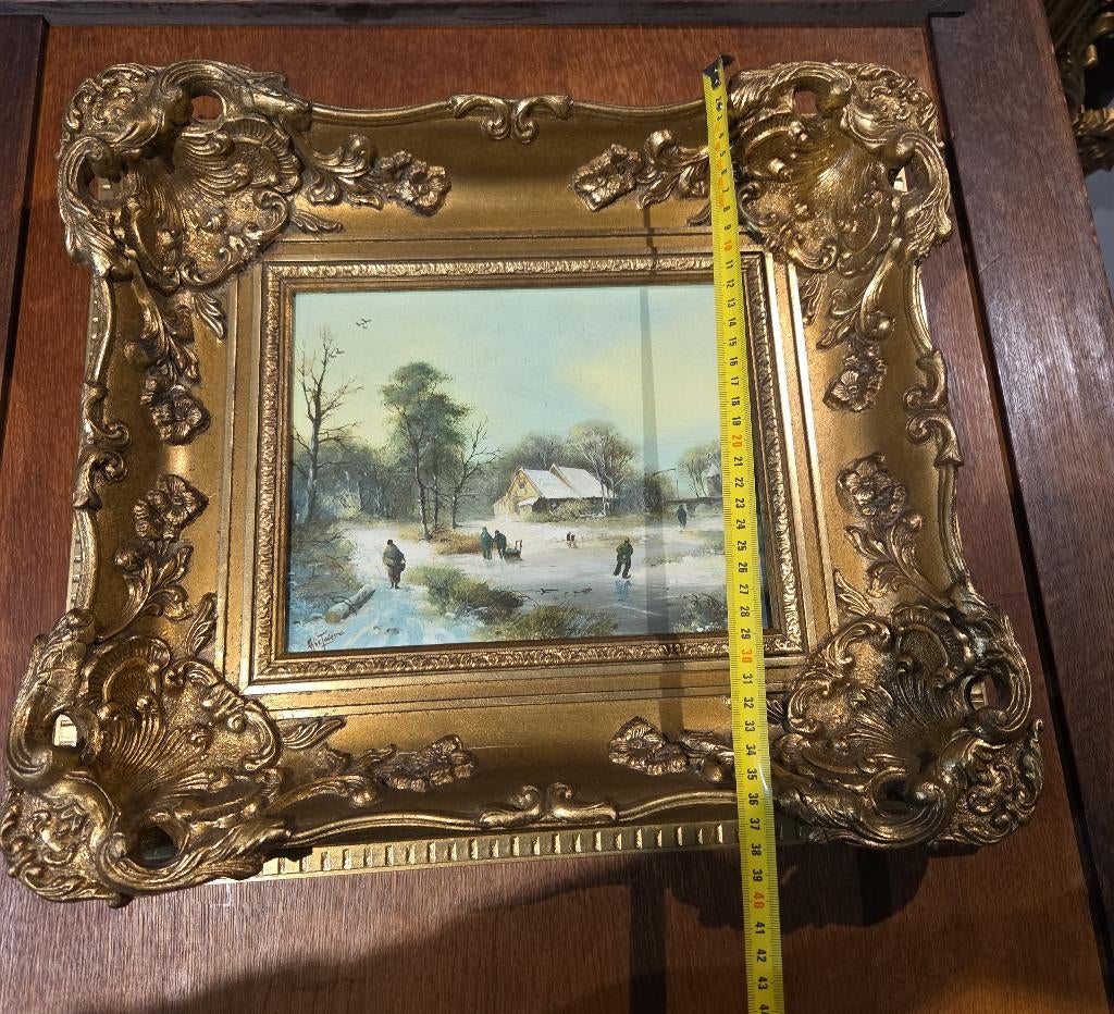 Antiek schilderij Abe Tadema winterlandschap, Antiek en Kunst, Ophalen