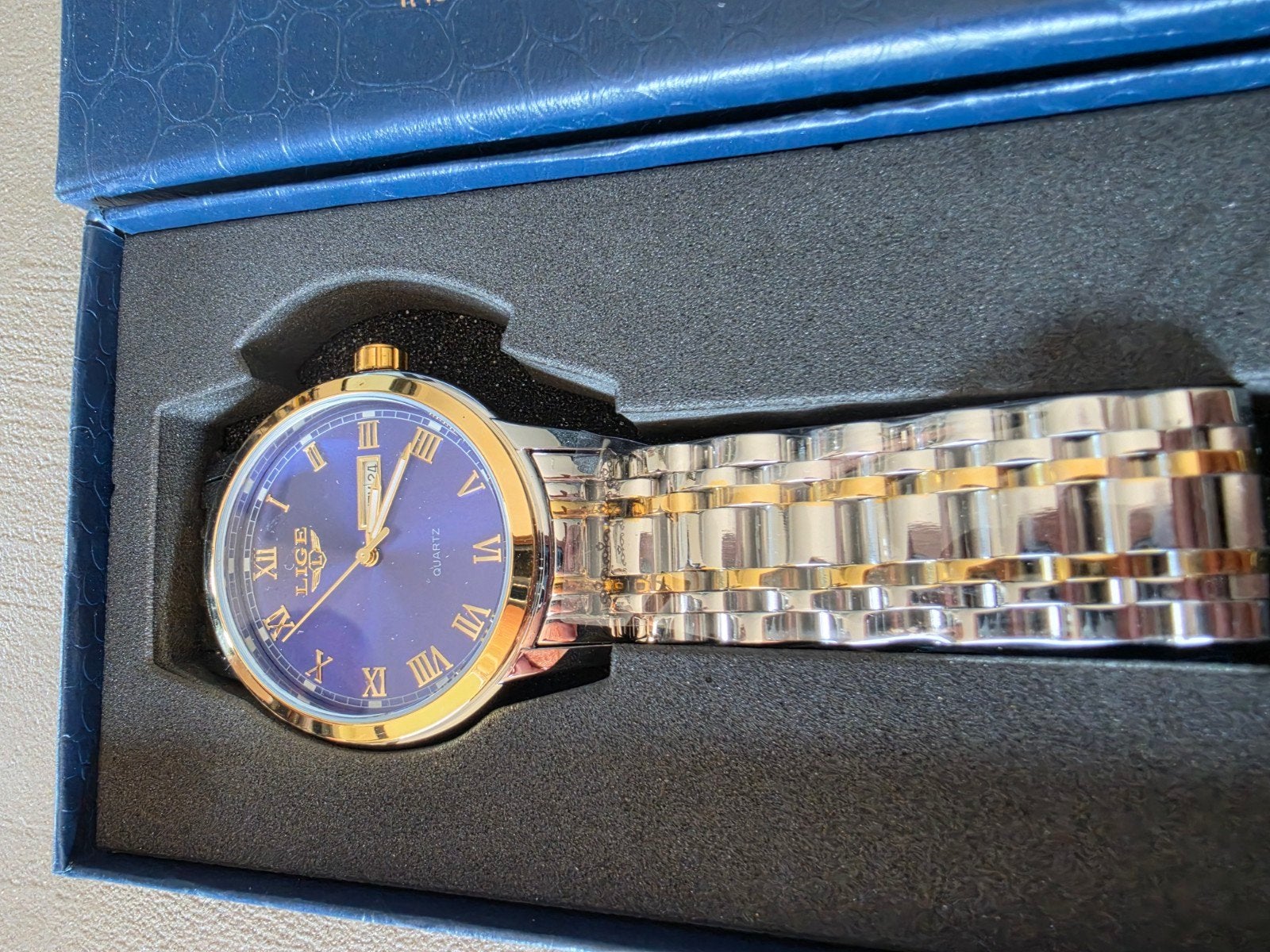LIGE Heren Horloge - Blauwe Wijzerplaat, Zilver/Goud, Overige merken, Staal, Staal, Polshorloge