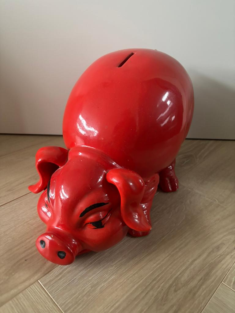 GROTE VARKENS SPAARPOT ROOD VINTAGE, Ophalen, Zo goed als nieuw, Steen, Aardewerk of Keramiek, Dier