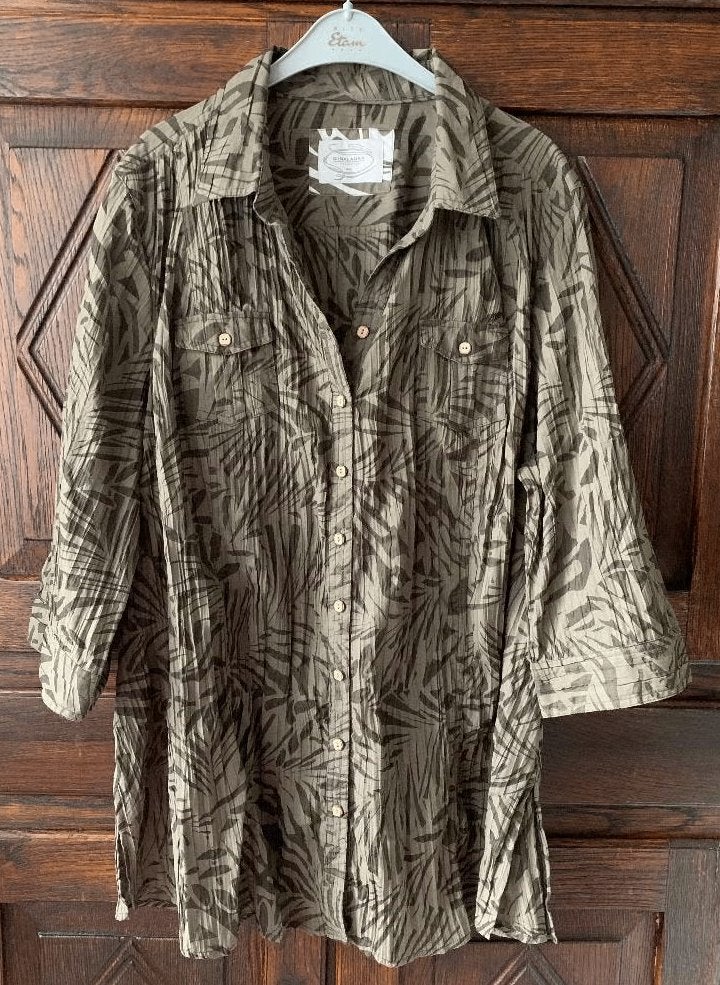 Beige bruine blouse, bloes bamboe split zij; XXL; GIna Laura, Kleding | Dames, Ophalen of Verzenden, Zo goed als nieuw, Beige