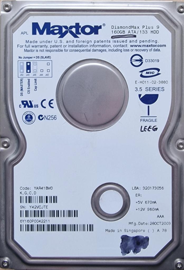 Maxtor DiamondMax Plus 9 160GB IDE HDD, Intern, Gebruikt, HDD, 160GB