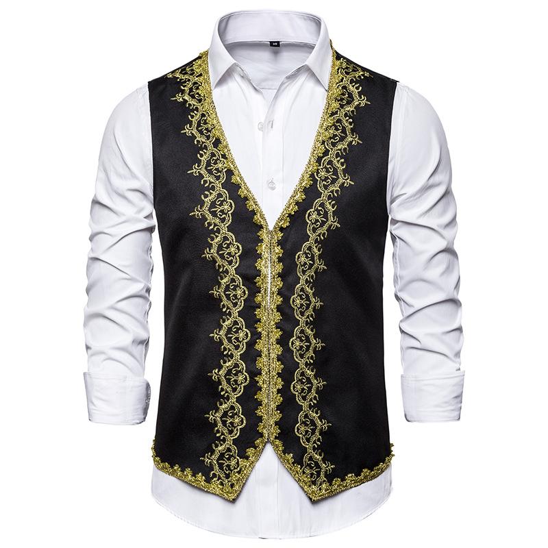 Zwart barok heren gilet giletje oosters klassiek victoriaans, Verzenden, Nieuw, Overige maten, Kleding
